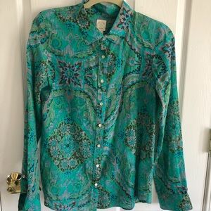 J. Crew The Perfect Shirt Blue Green Paisley